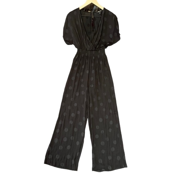 Madewell Wrap-Front Smock-Waist Jumpsuit in Dot Jacquard. Black Size XXS #825 - Picture 2 of 7